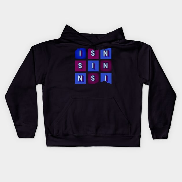 Sin - white letters in blue and red boxes, tender paper Kids Hoodie by PopArtyParty